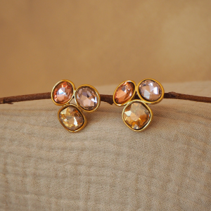Boucles d'oreilles avec strass nude en acier inoxydable or