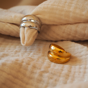 Bague large or et argent acier inoxydable