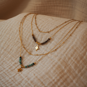 Collier en acier inoxydable double avec pierres naturelles
