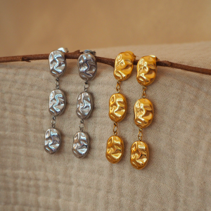 Boucles d'oreilles martelées pendentes acier inoxydable doré et argenté
