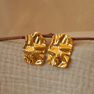 Boucles d'oreilles en acier inoxydable doré martelé froissé