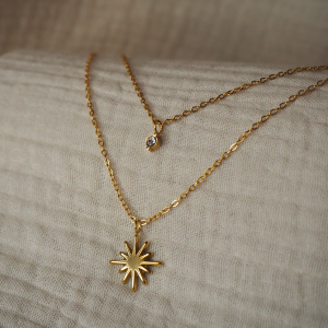 Collier double en acier inoxydable avece etoile et strass