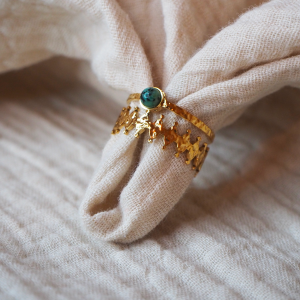 bague double en acier inoxydable et pierre turquoise
