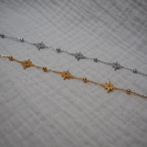 Bracelet acier inoxydable avec étoiles or et argent