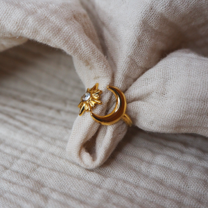 Bague Lune et étoile en acier inoxydable et strass