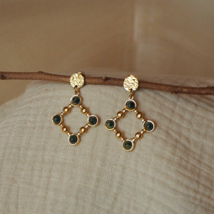 Boucles bohemes acier inoxydable doré et pierres turquoises