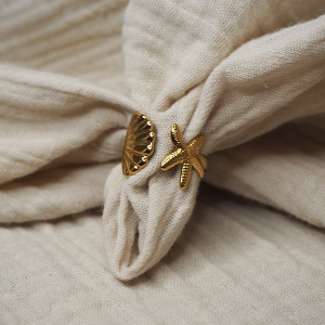 NAÏS | Bague coquillage et étoile de mer en acier inoxydable