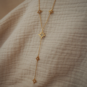 ESTRELLA | Collier sautoir étoiles et strass en acier inoxydable