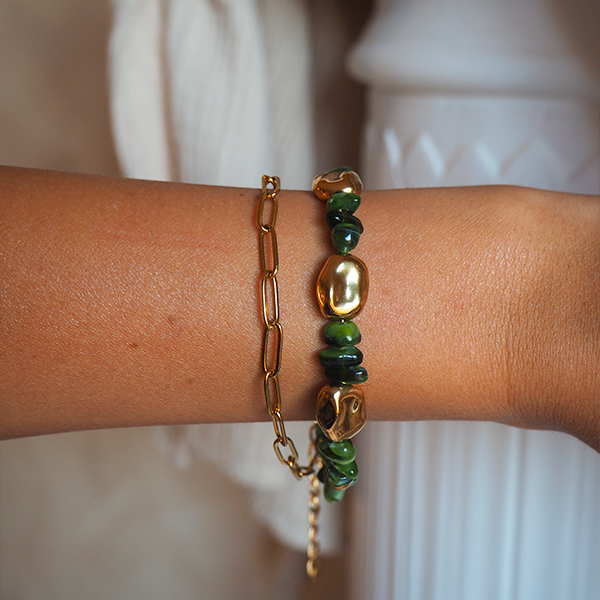 RHÉA | Bracelet double en acier inoxydable et pierres – Image 2