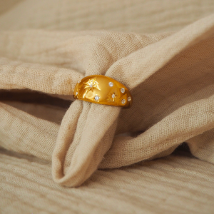 VEGA | Bague large astrale en acier inoxydable et strass
